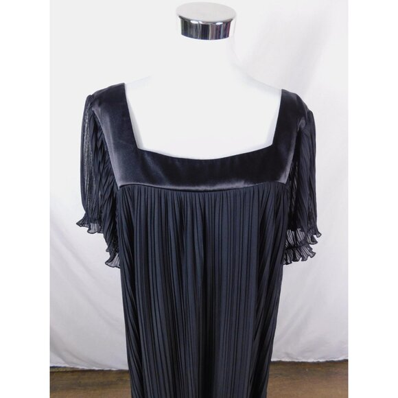 Sunhee Woman Black Pleated Midi Dress 22W - Square Neck Flutter Sleeve - Excelle - Picture 2 of 12